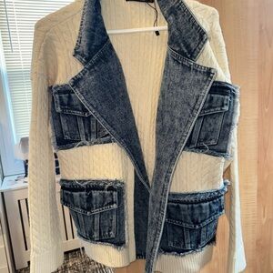 AKIRA Missing Belt never worn Denim and Cream Jean Jacket